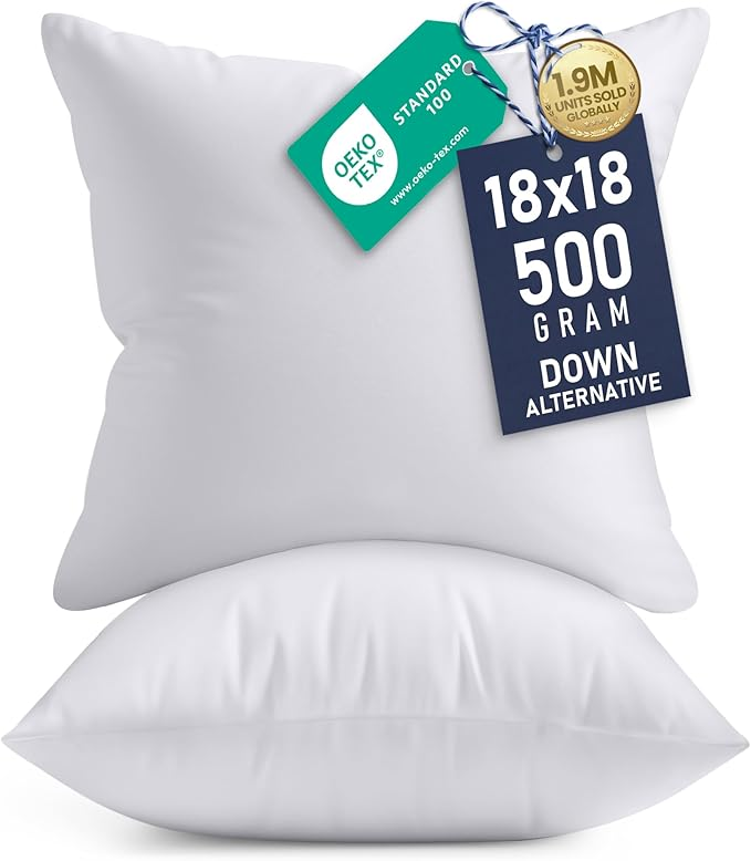 Bedding 18x18 Pillow Inserts, Set of 2, White Bedding 18x18 Pillow Inserts, Set of 2, White