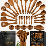 Natural Acacia Wood Kitchen Utensil Set – 5 Piece | Wooden Cooking Spoons & Spatulas