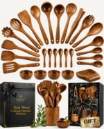 Natural Acacia Wood Kitchen Utensil Set – 5 Piece | Wooden Cooking Spoons & Spatulas