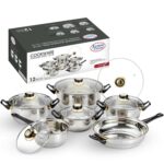 Alpine Cuisine Stainless Steel Cookware Set 12-Piece | Non-Stick Pots and Pans with Glass Lids