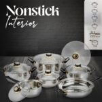 Alpine Cuisine Stainless Steel Cookware Set 12-Piece | Non-Stick Pots and Pans with Glass Lids - Image 3