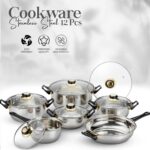 Alpine Cuisine Stainless Steel Cookware Set 12-Piece | Non-Stick Pots and Pans with Glass Lids - Image 4