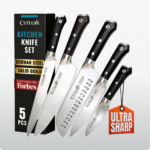 Professional Chef's Knife Set 5-Piece | German Steel 8" Chef Knife, Santoku, Utility & Carving