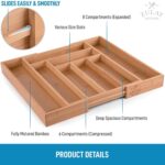 Expandable Kitchen Drawer Organizer | Adjustable Bamboo Utensil & Cutlery Tray - Image 2